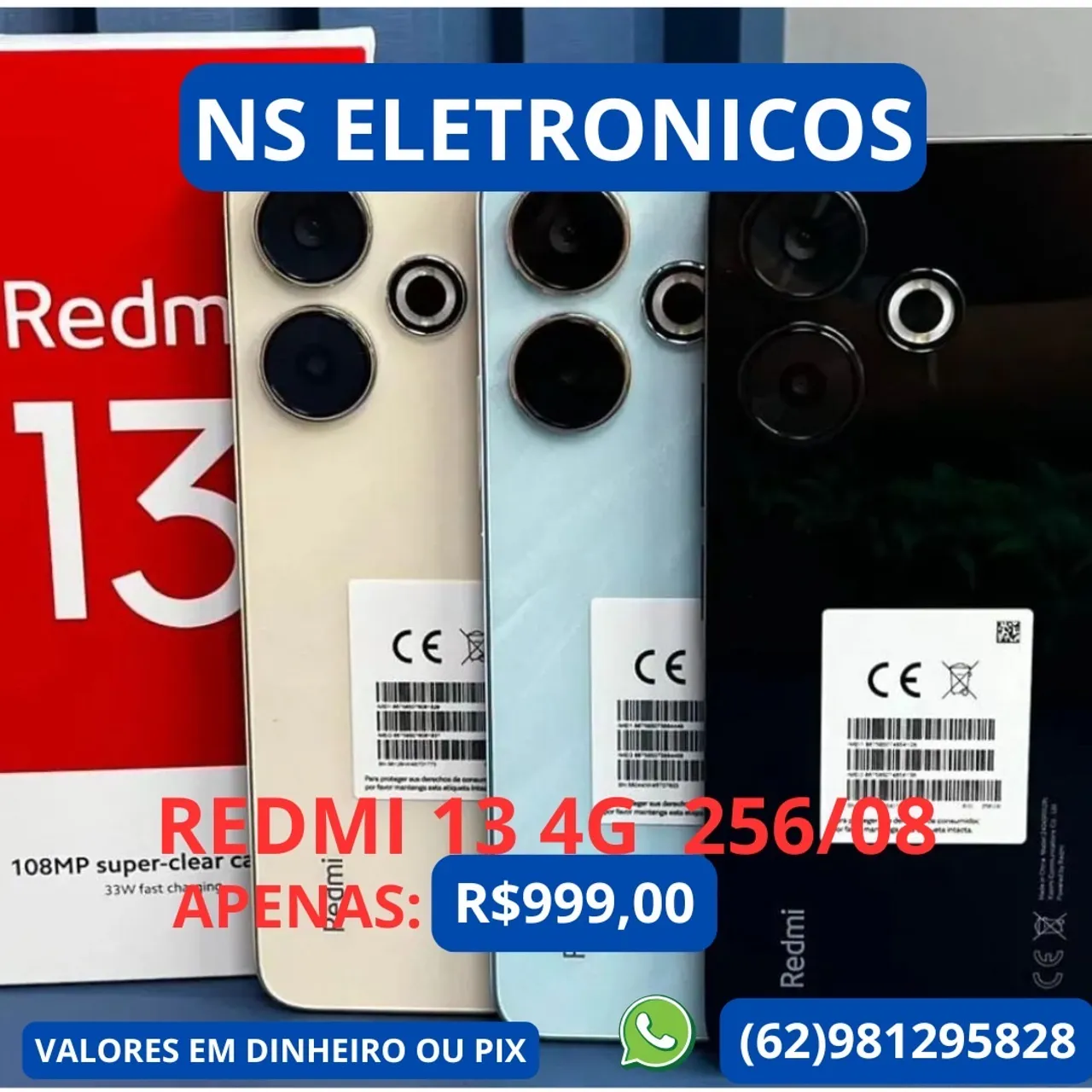 ***Redmi 13 4G 08/256 Lacrado Preto Azul Dourado Entregamos***