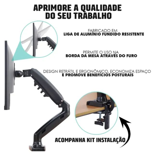 Suporte Monitor Articulado Mesa Pistão Gás 17/30 Polegadas - Foto 5