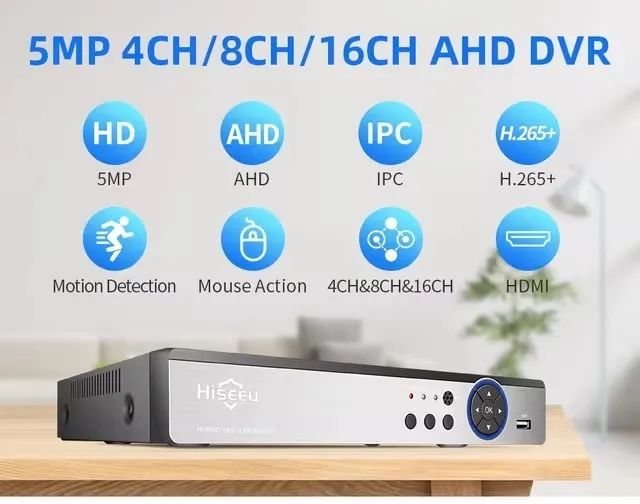 DVR Hiseeu CCTV, Câmera 5MP, 8CH, CCTV, DVR, 5 em 1, TVI, CVI, AHD, CVBS, IP, 1080p, XMEye