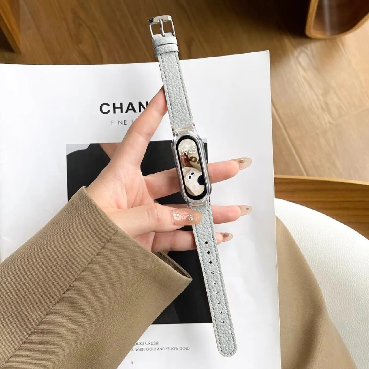Pulseira de Couro cinza para Mi Band 7