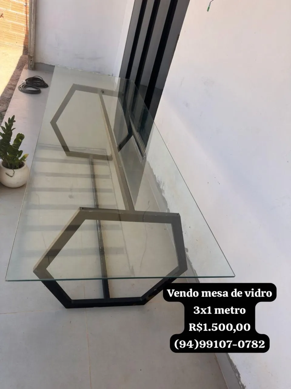 Mesa de vidro 3x1 metro