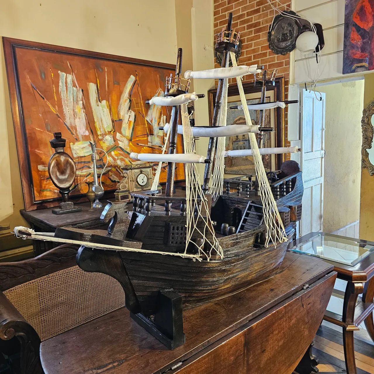 Antiguidades, caravela enorme de madeira , decoração reliquia 