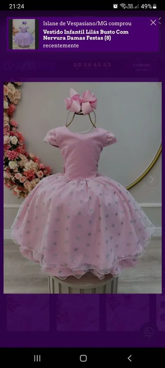 Vestido Infantil Rosa  Damas Festas