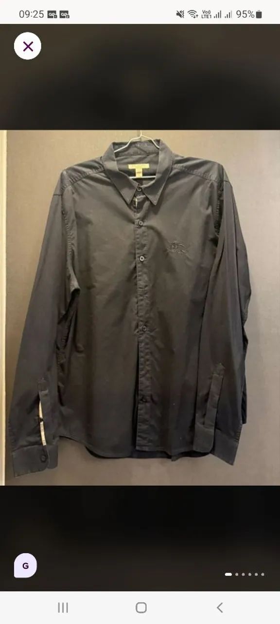 Camisa Social Preta Manga Longa Burberry 