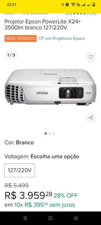 Projetor powerlite x24+ 3500lm branco - Foto 6