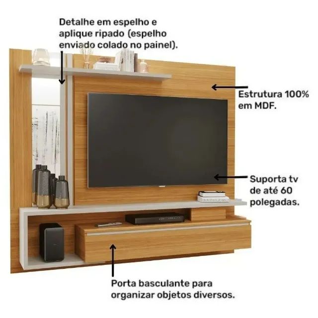 "Sofisticação em Cada Detalhe: Painel com Espelho 100% MDF para TVs de até 60? - Foto 4