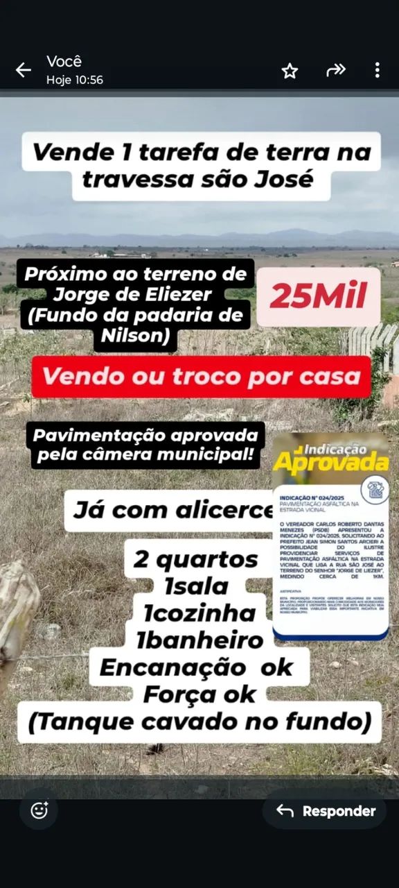 Terreno (uma tarefa) em feira nova -sergipe 