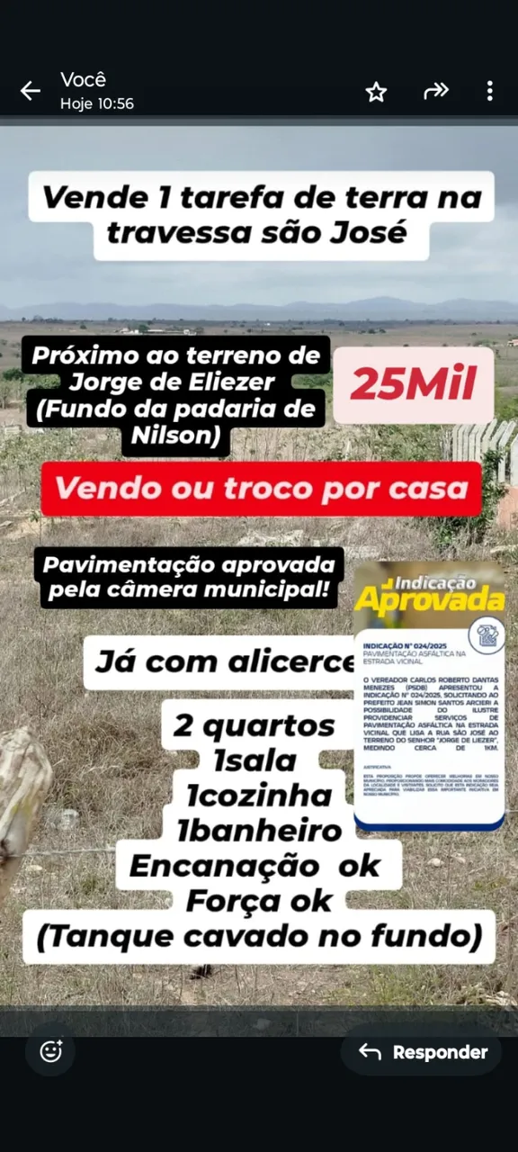 Terreno (uma tarefa) em feira nova -sergipe