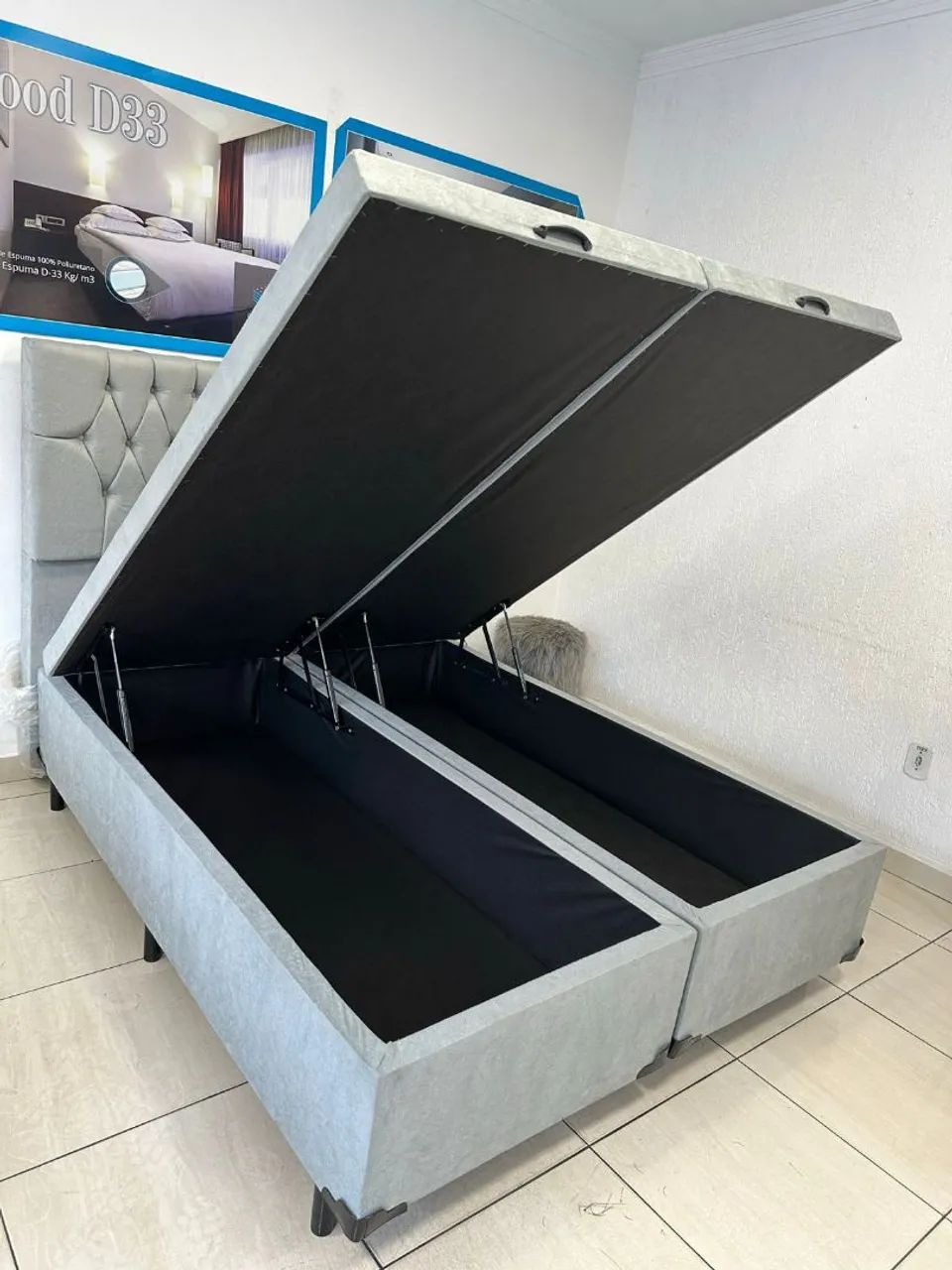 Cama baú verde moderna com amplo espaço interno - Foto 3