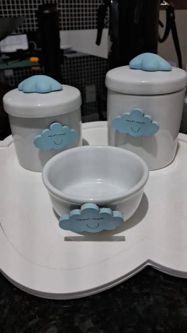 Kit higiene bebe porcelana nuvem - Foto 2