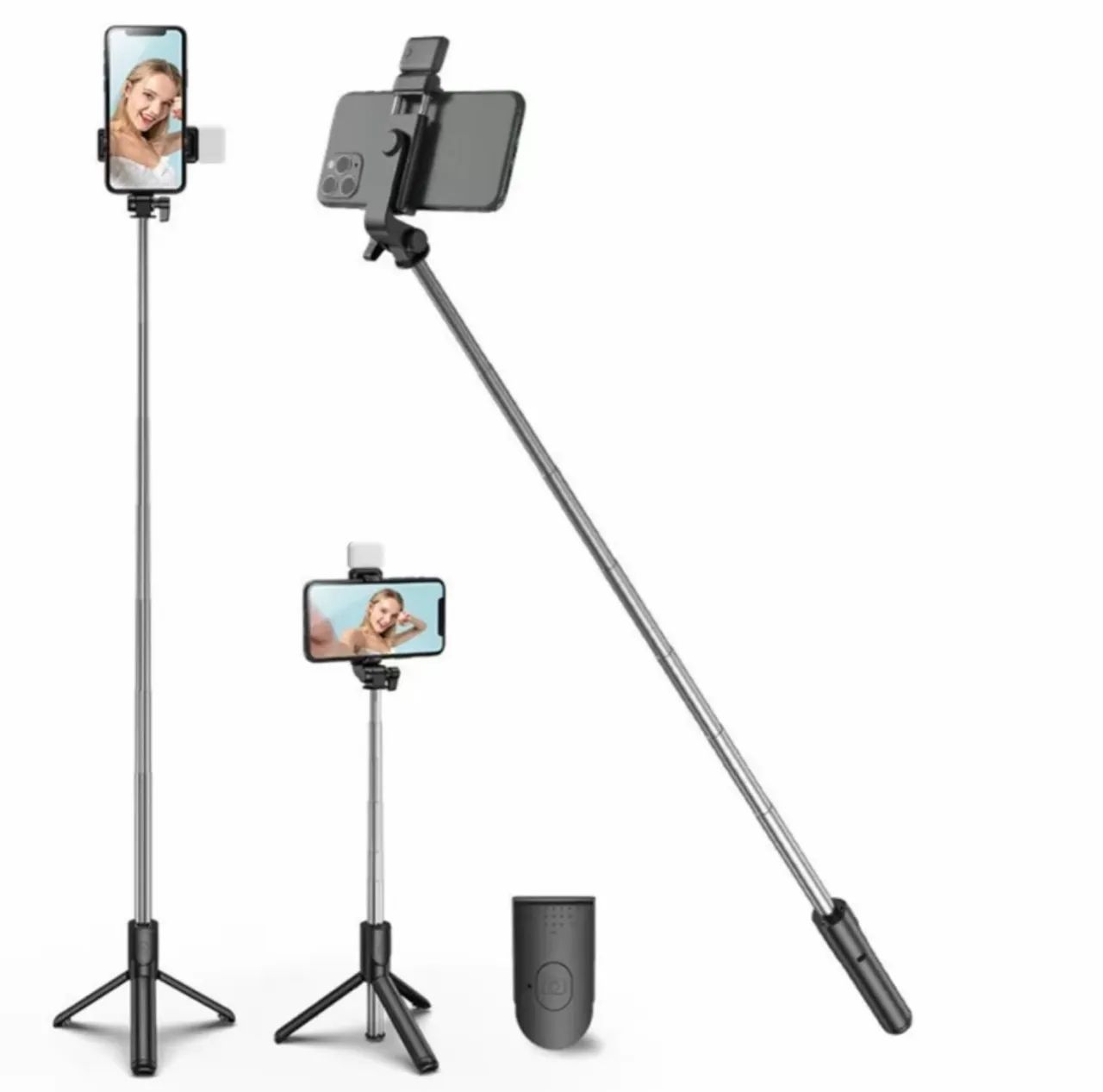 Tripé/Selfie Stick 3 em 1 com Bluetooth e Ring Light