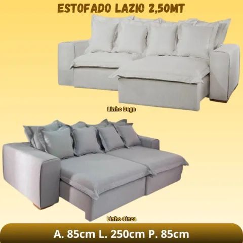 Sofá retrátil de 2.50m com tecido no linho 