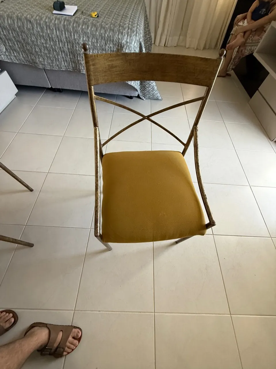 Cadeira em Ferro Ouro Velho com Assento estofado (2 unidades)