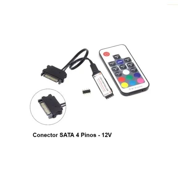 Controladora RGB 12v 4 pinos p/ Water cooler fita led, fan RGB +c.Remoto NOVa watercooler