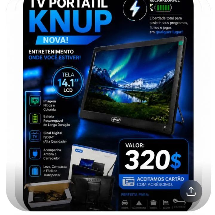 Tv portatil 14 portatil recarregável 