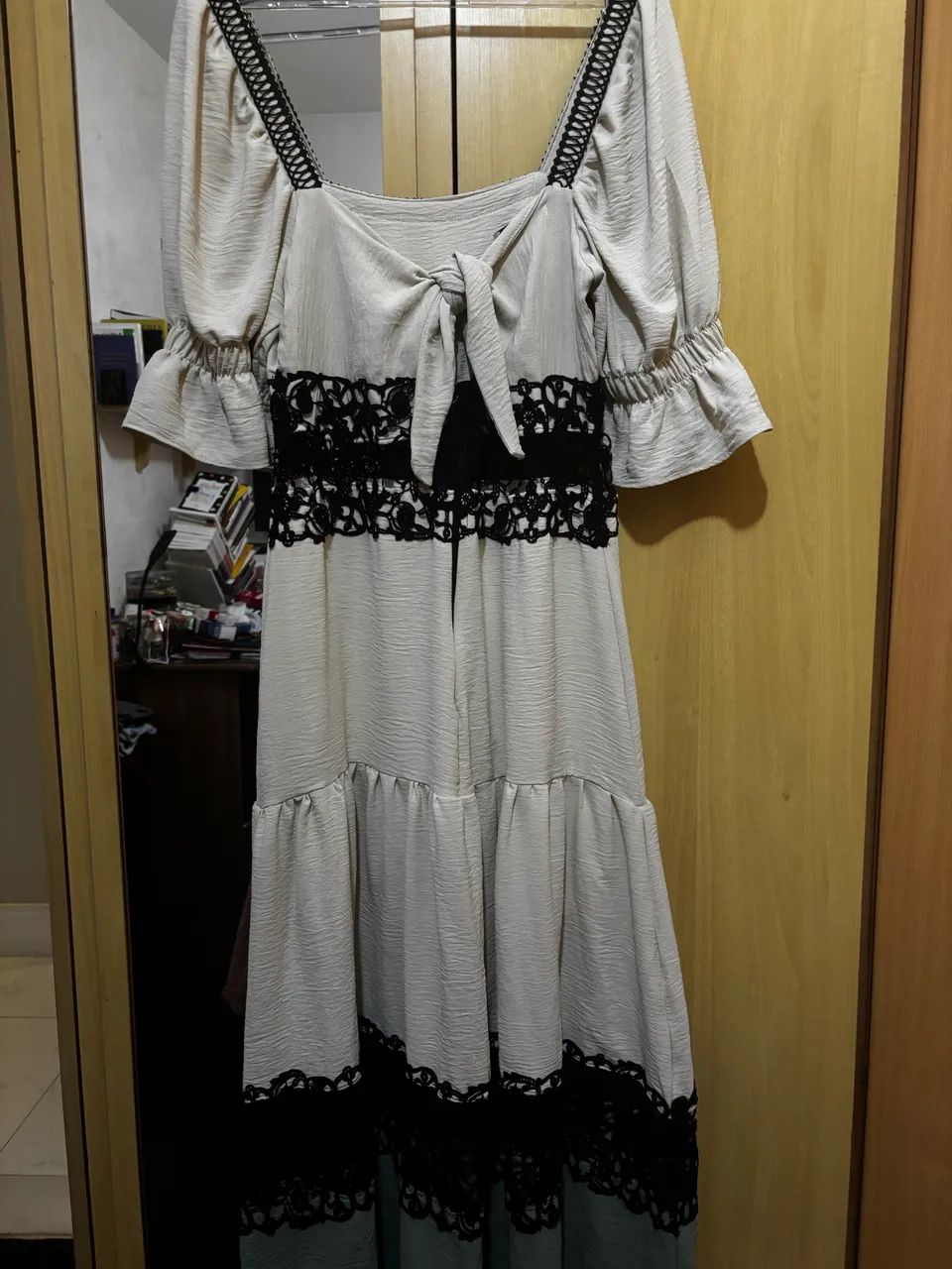 vestido longo feminino bege e verde, tam. g - Foto 3