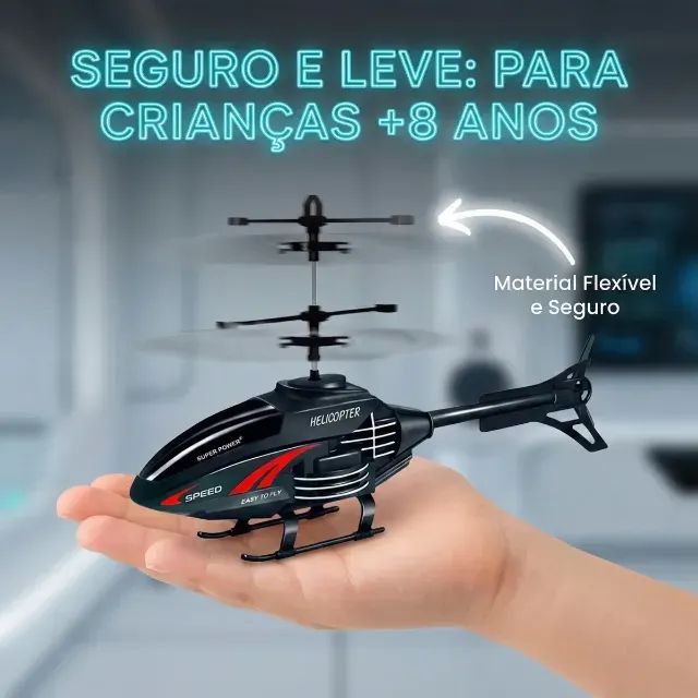 Mini Helicóptero Sensor de Mão Preto com Luz Para Crianças - Foto 3