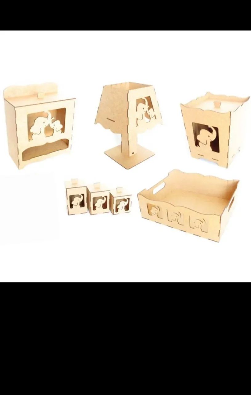 Kit higiene bebê MDF Cru Elefantinho