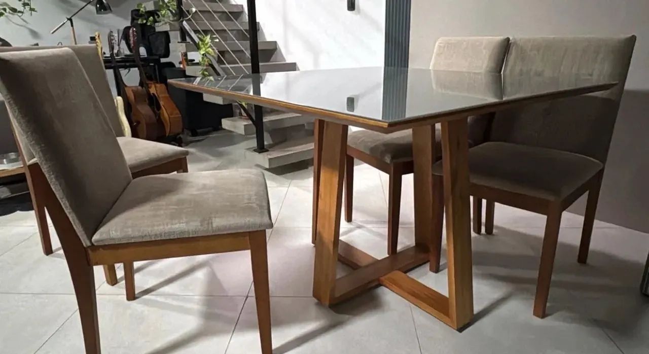 Mesa jantar quadrado moderna com 4 cadeiras  - Foto 2