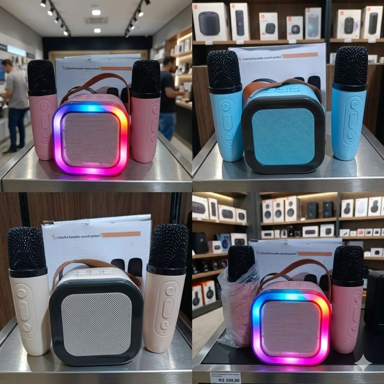 Mini Aparelho De Karaokê Bluetooth Portátil Duplo Microfone