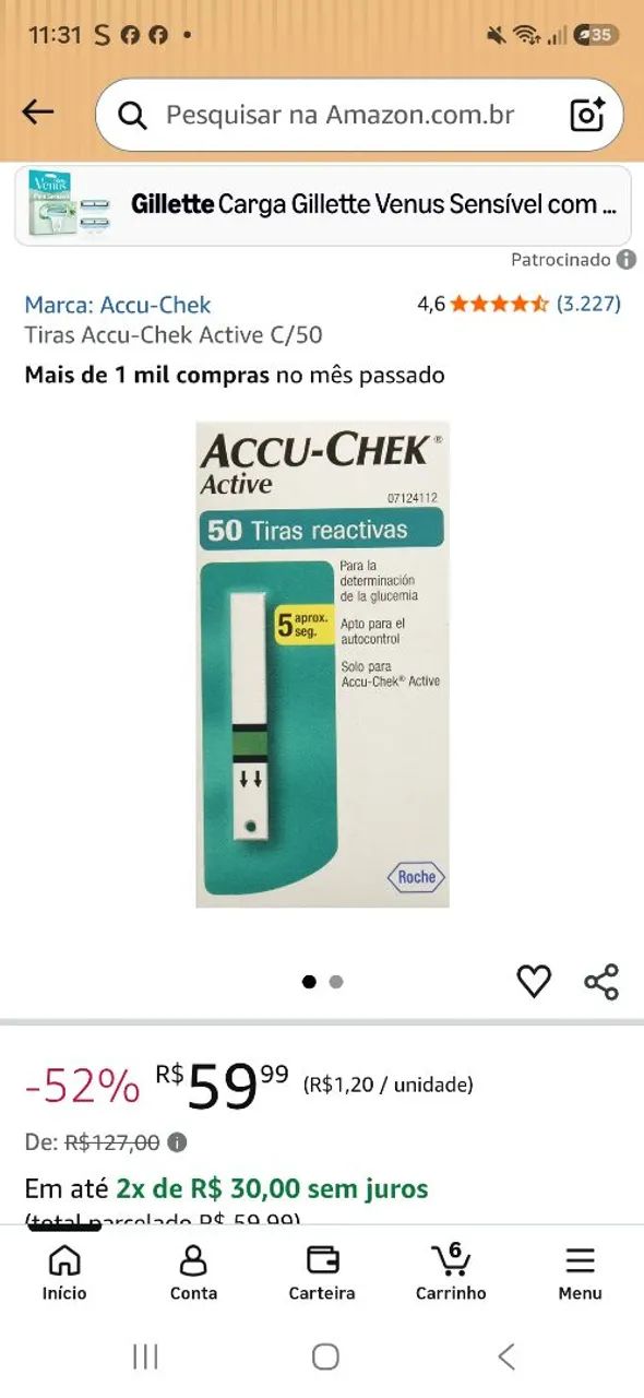 Tira teste de glicemia 