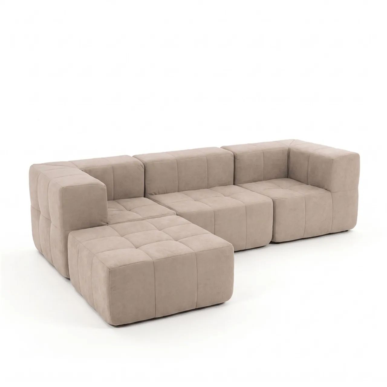 Sofá Modular 3 Lugares com Puff para Pés Kappesberg Boucle Bege