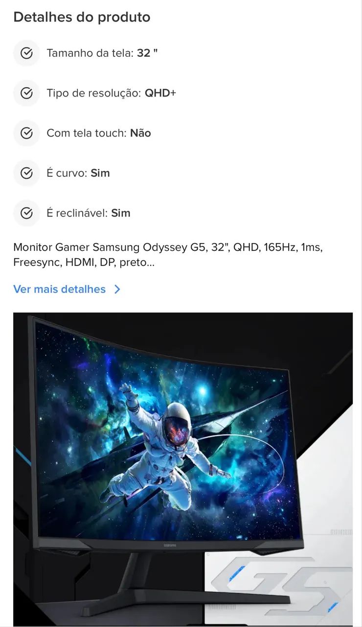 Monitor Gamer Samsung 32 polegadas G5 curvo - Foto 5