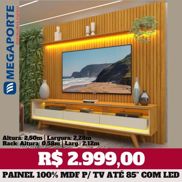 Painel Nobre Ripado 100% MDF + Rack Bancada para TV até 85" (Novo) Entrega Grátis!  - Foto 3