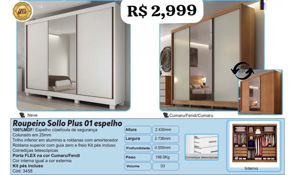 Guarda Roupa Sollo MDF 