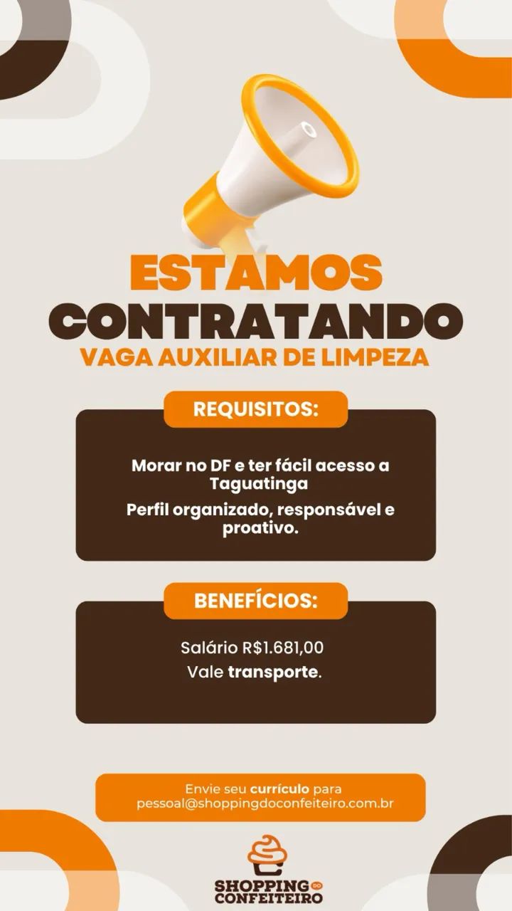 Contrata-se auxiliar de limpeza 