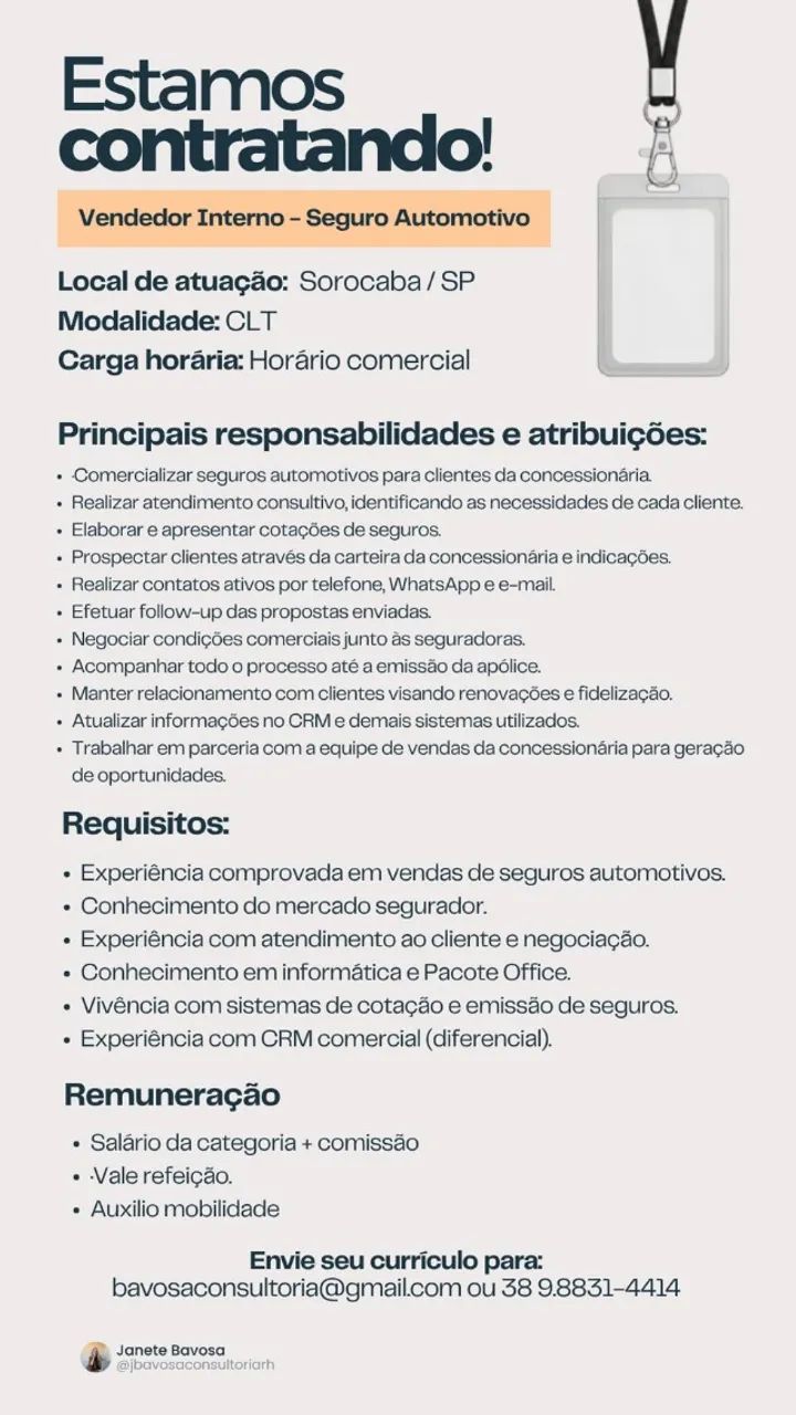 Vendedor interno - Seguro automotivo