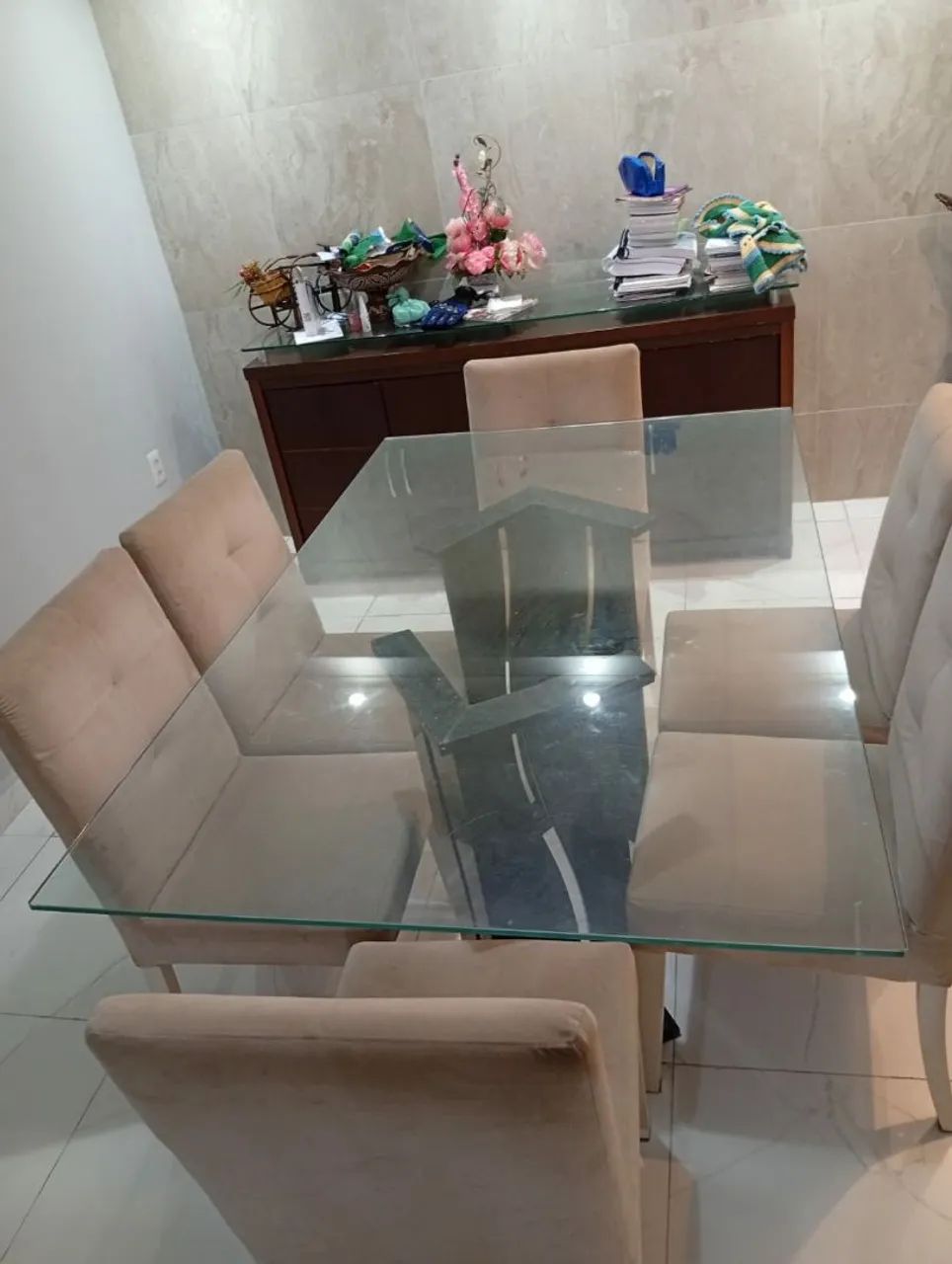 Mesa de vidro 6 cadeiras 