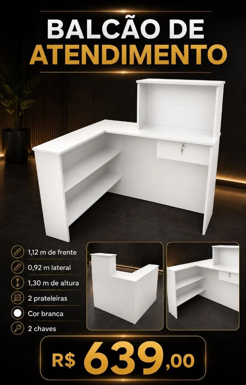 BALCÃO ATENDIMENTO/1 GAVETA CM CHAVE MDF NOVO 