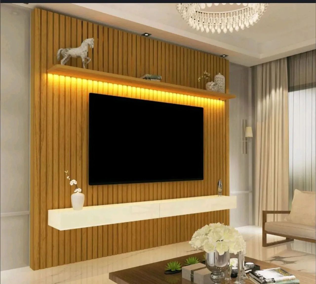 Painel ripado grande com led 100% MDF 