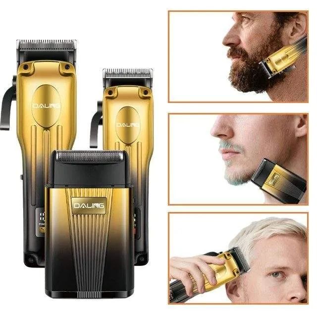Kit Maquina De Cortar Cabelo Profissional Barber Daling DL-9291 Sem Fio 3 Em 1
