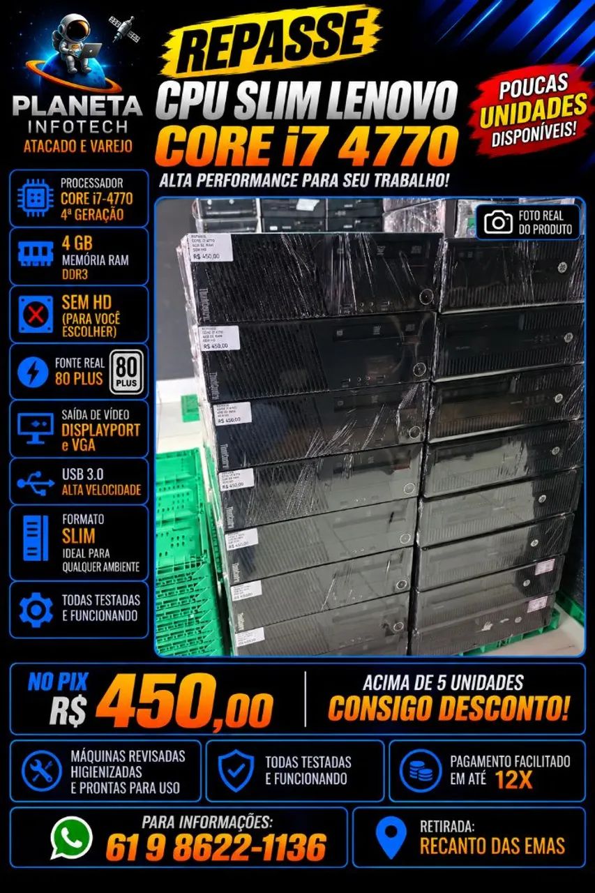 CPU Slim Lenovo ThinkCentre core i7 4770 com 4gb de ram e sem HD ( REPASSE )