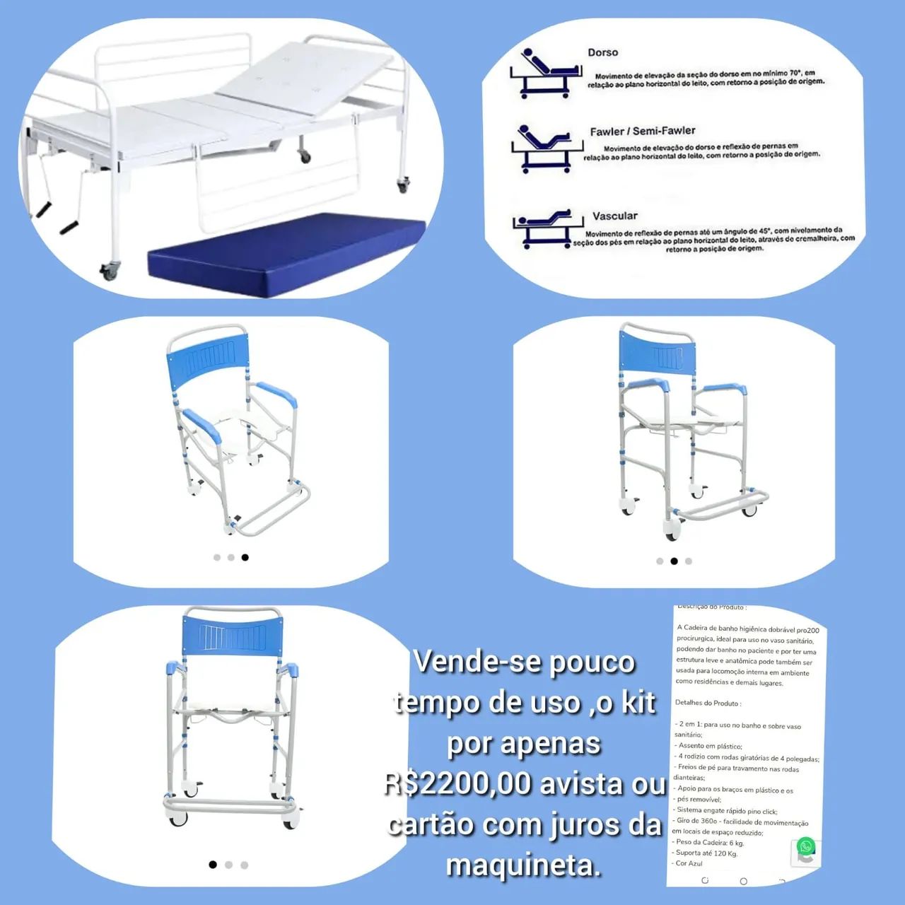 Cama hospitalar e cadeira de banho