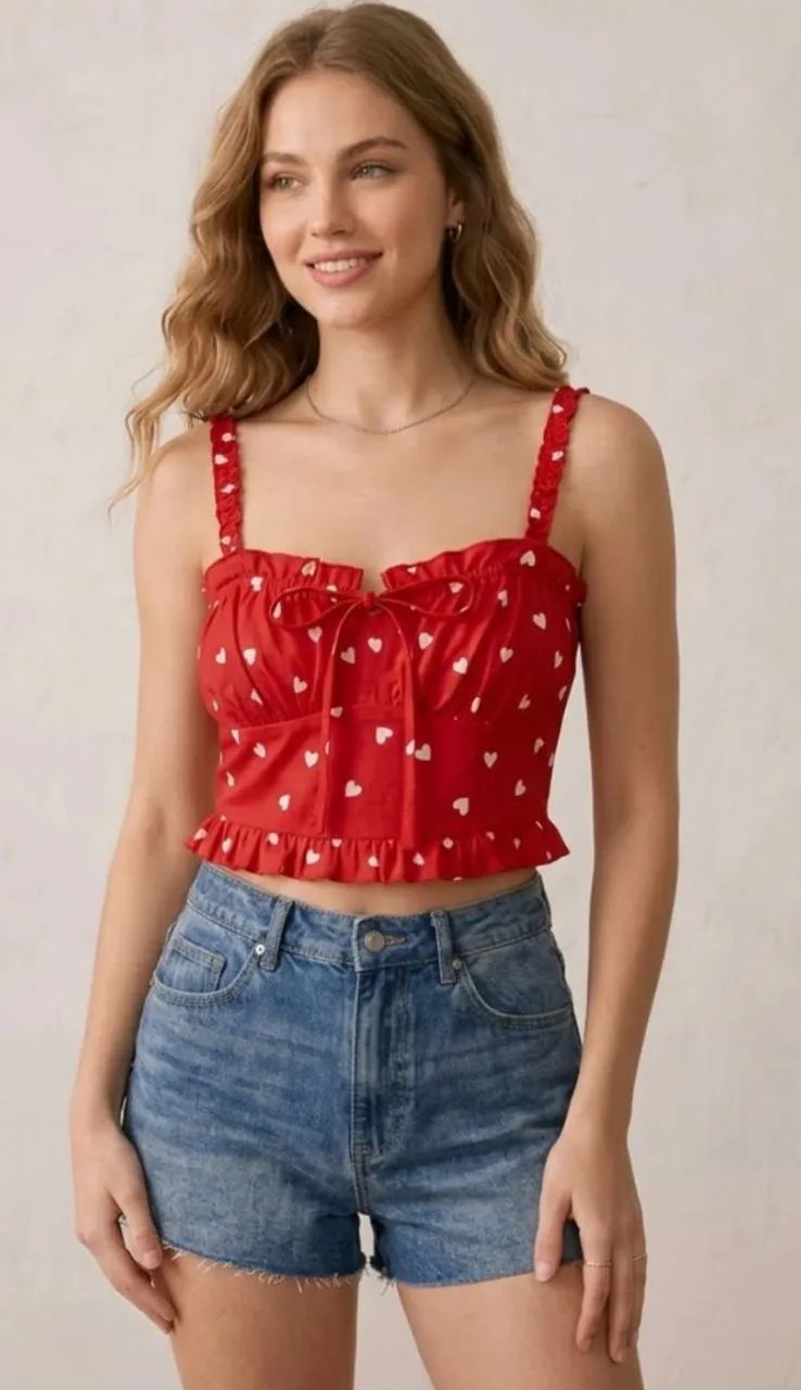Cropped da shein vermelho com corações 