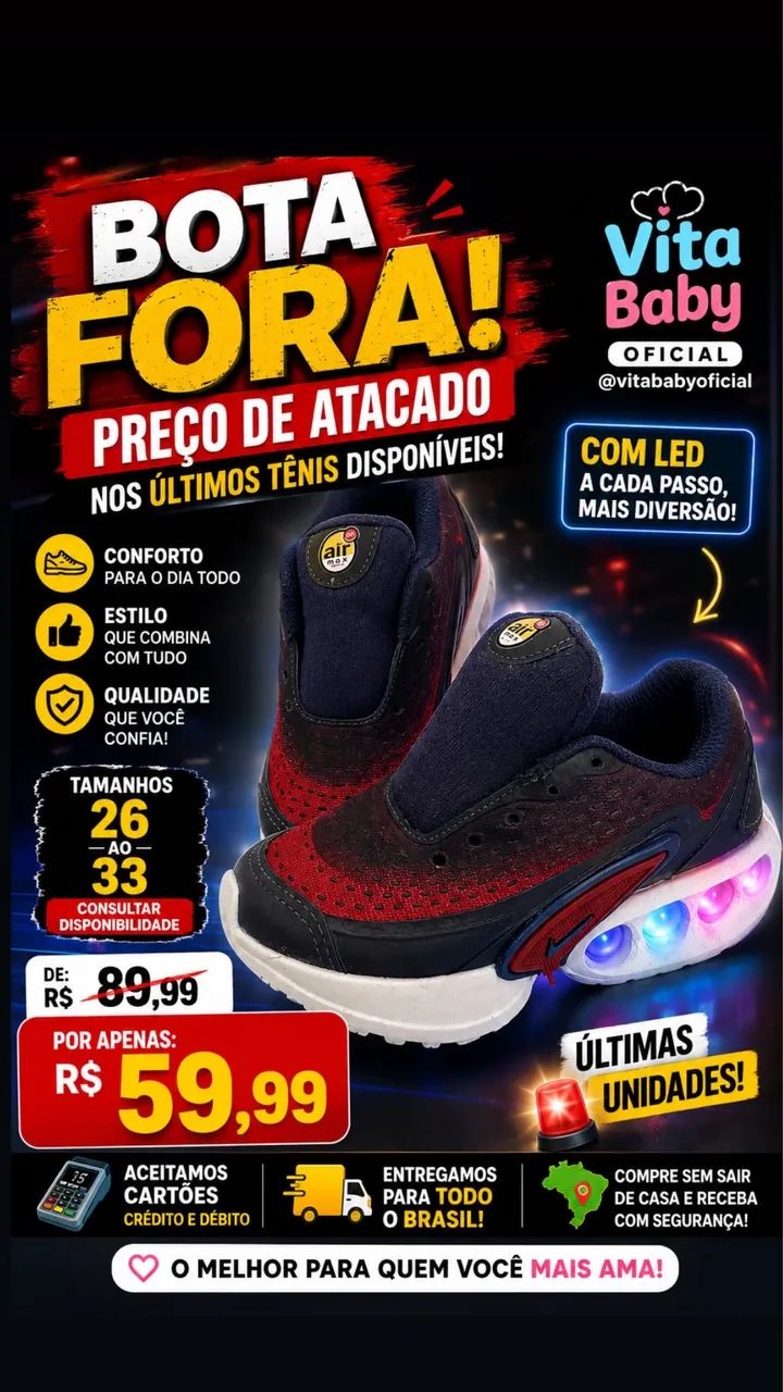 Tenis infantil com led