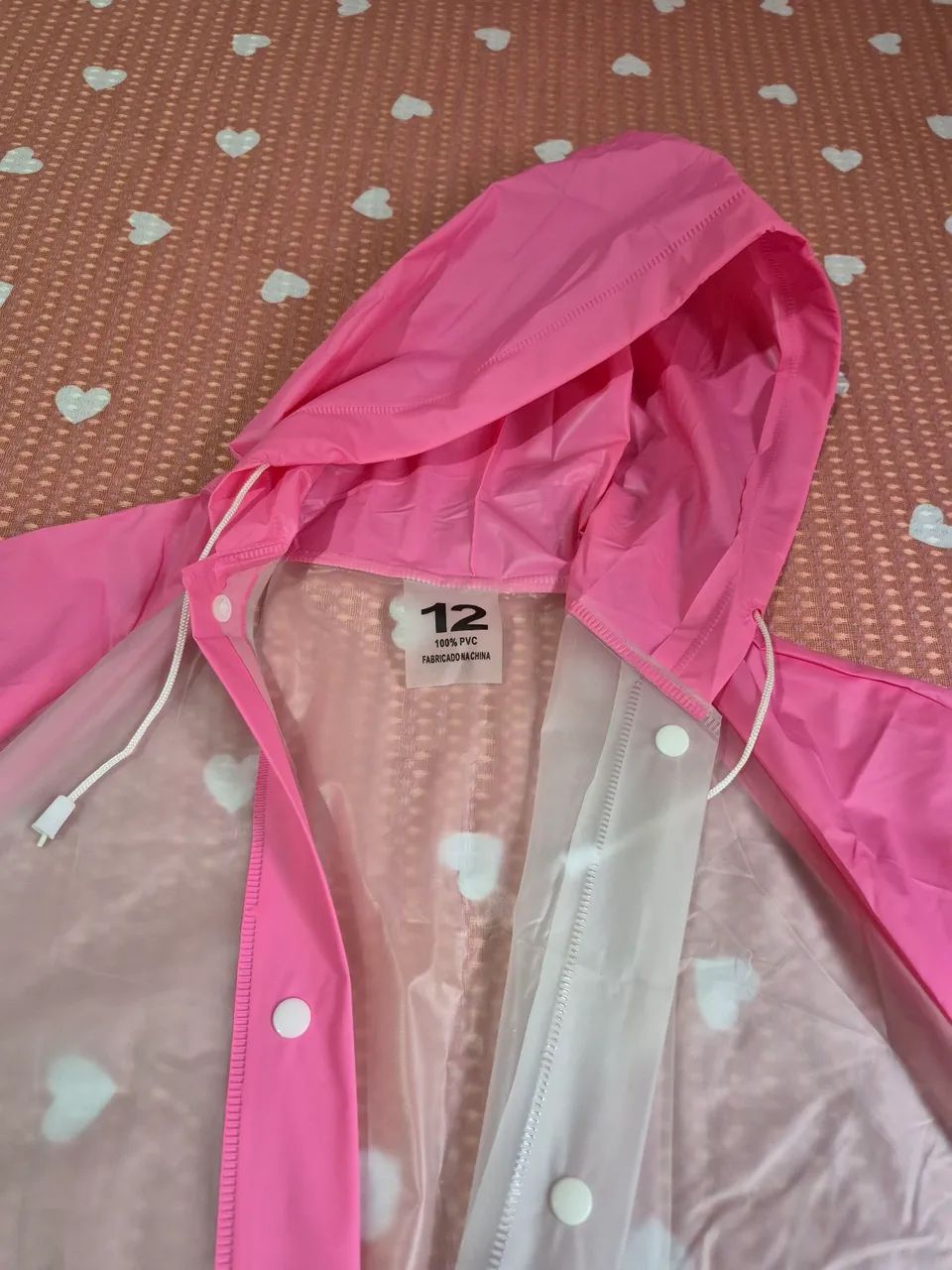Capa de Chuva Infantil Rosa com Capuz - Tam 12  - Foto 3