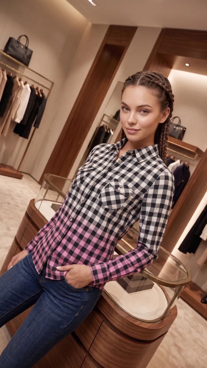 Camisa Xadrez com Degradê rosa - tamanho 38