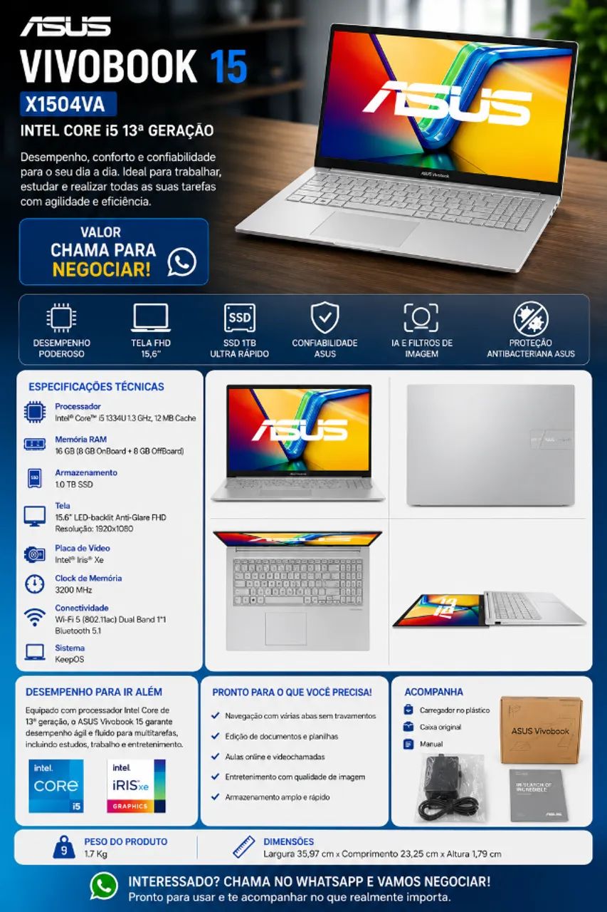 Notebook asus vivobook x1504va