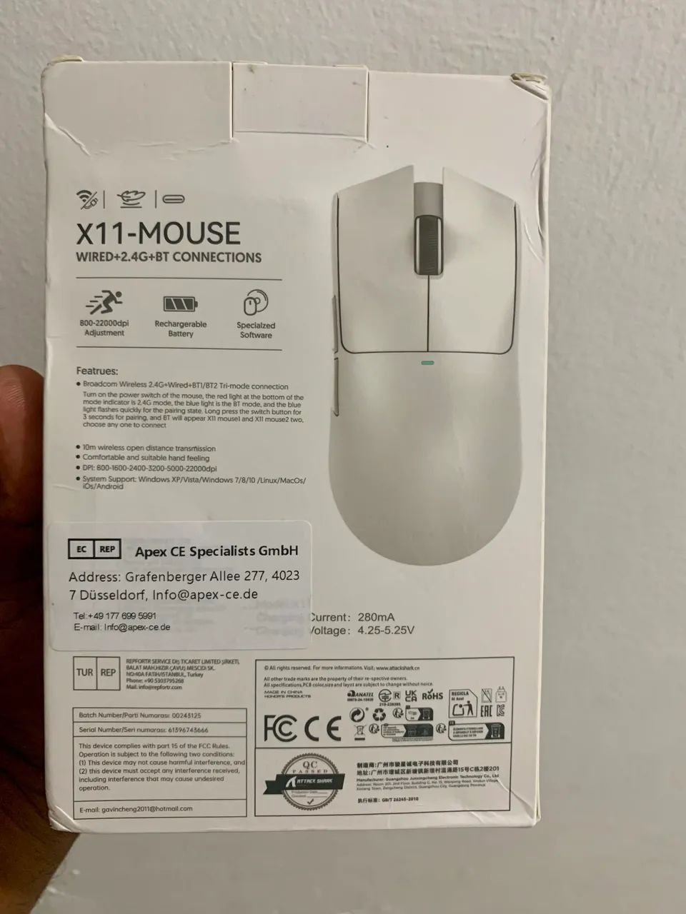 Attack Shark X11 Mouse Gamer Sem Fio Original Com Adesivo Bluetooth Usb Preto 3 em 1 - Foto 5