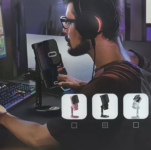Microfone Gamer de Mesa Luz LED RGB Interna - Foto 2