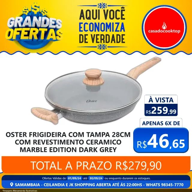 Oster frigideira com tampa 28cm com revestimento ceramico marble edition - dark grey
