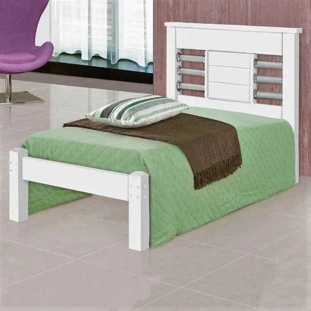Cama Solteiro Raissa Branco.Lilas Flex J A Moveis