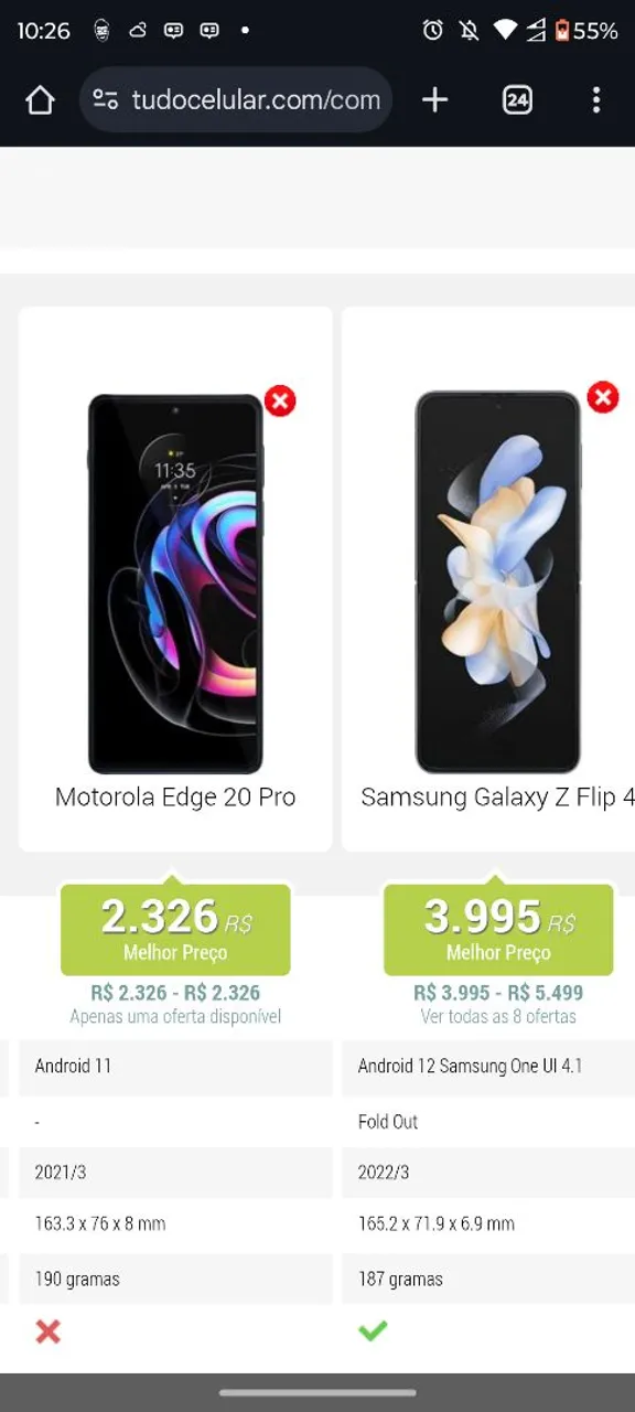 Motorola Edge 20 e Samsung Flip 4
