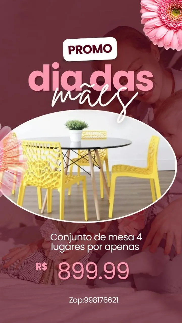 Conjunto de Mesa 4 Lugares - Dia das Mães