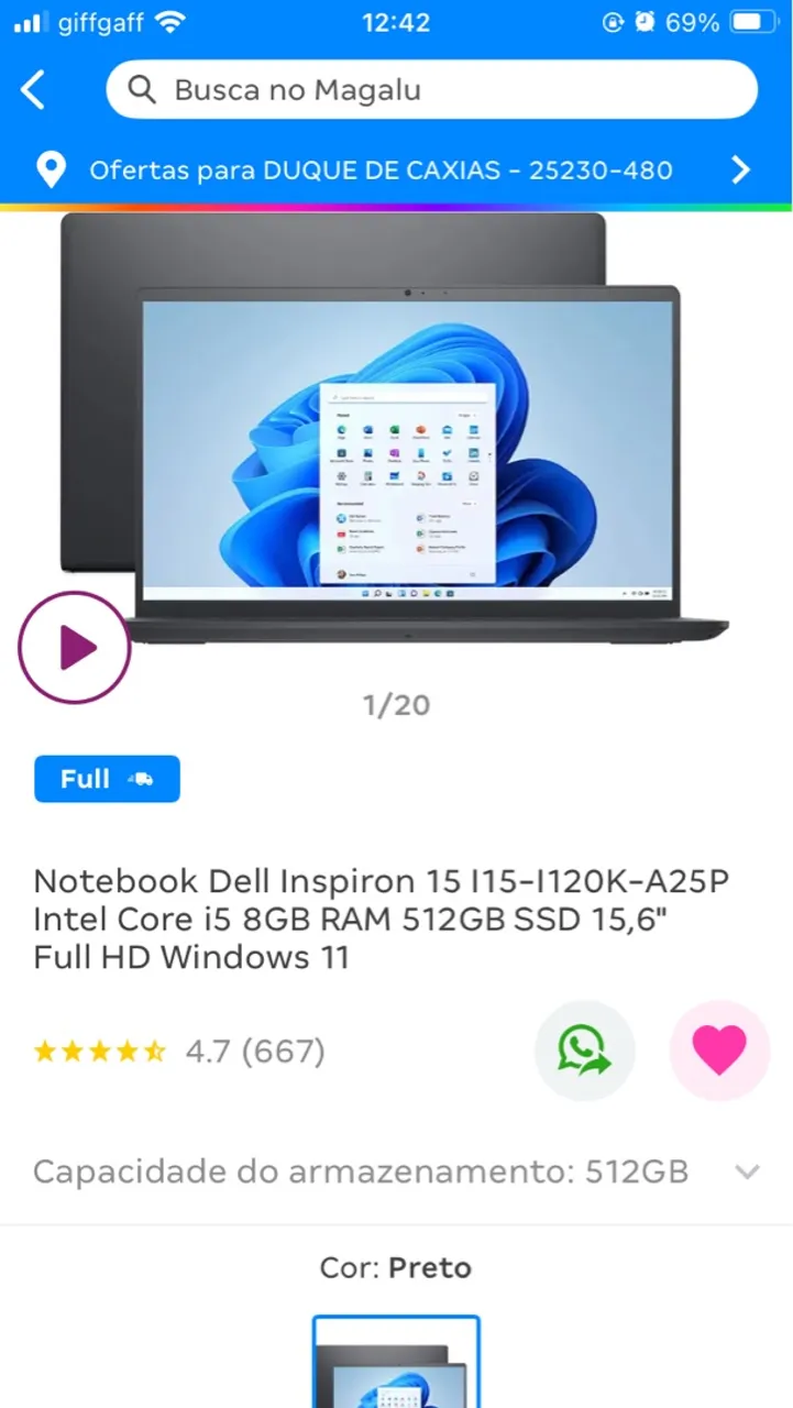 Notebook Dell Inspiron 15 Intel Core i5 8GB RAM 512GB SSD