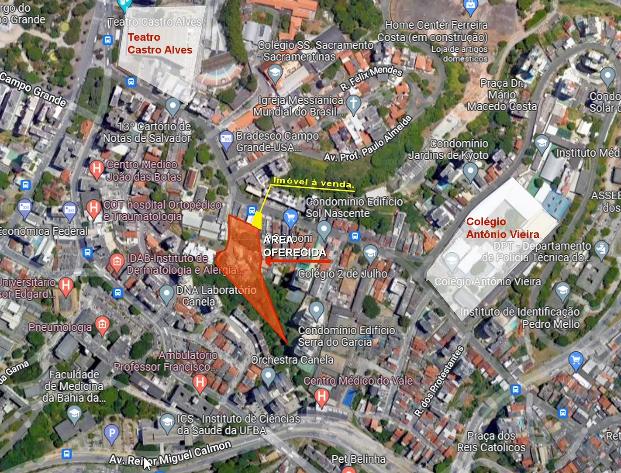 ÁREA COM 8.190 m2 NO CENTRO DE SALVADOR - PRÓXIMO AO CAMPO GRADE E TEATRO CASTRO ALVES